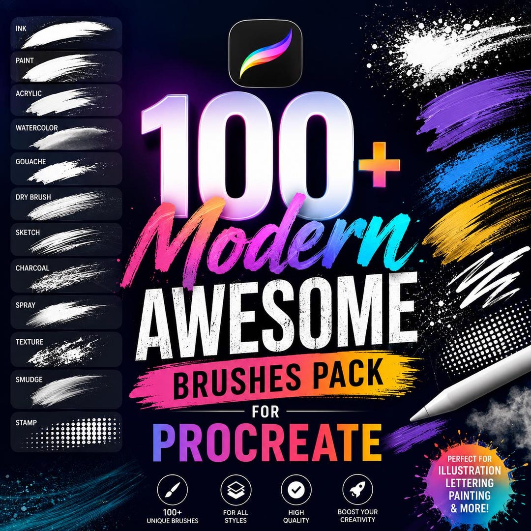 100+ Modern Procreate Brushes Bundle | Professional Digital Art Brush ...
