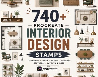 740+ Procreate Interior Design Stamps | Furniture & Home Decor Brushes for Procreate | Interior Design Planner Brush Pack