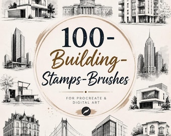 100 Building Stamps for Procreate | Urban Architecture Brushes | City Drawing Toolkit for iPad Artists