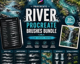 River Procreate Brushes | Water Flow, Stream Lake Brush Set | Realistic Water Effects for Landscape & Nature Digital Art