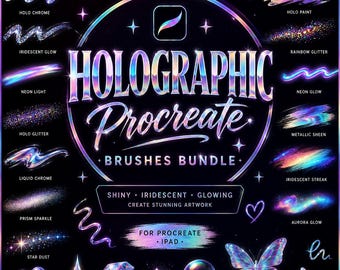 Holographic Procreate Brushes Bundle | Iridescent Shine Brushes for iPad | Neon Chrome Digital Art Toolkit | Glitter Rainbow Effect Brushes
