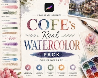COFE’s Real Watercolor Pack for Procreate | Realistic Watercolor Brush Set | Digital Watercolor Brushes for iPad | Procreate Painting Bundle