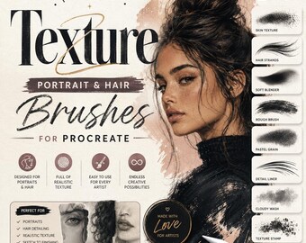 Full of Texture – Portrait Hair Brushes for Procreate | Realistic Skin, Hair & Detail Brush Pack for Digital Portrait Artists