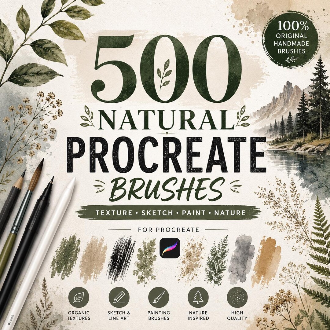 500 Nature Inspired Procreate Brushes | Botanical & Texture Brush Set ...