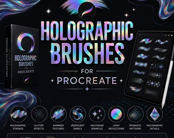 Holographic Brushes for Procreate | Iridescent Glow & Shimmer Effect Brush Set | Futuristic Sparkl Light FX Digital Art Brushes