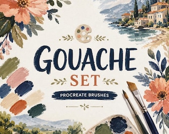 Gouache Brush Set for Procreate | Realistic Gouache Painting Brushes | Soft Blend & Texture Digital Art Brushes Pack for Illustration