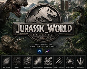 Dinosaur World Procreate Brushes | Jurassic-Inspired Dinosaur & Prehistoric Jungle Brush Set | Landscape Creature Illustration Tools