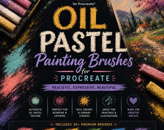 Oil Pastel Painting Brushes for Procreate | Realistic Texture & Blending Brush Set | Traditional Pastel Art Digital Toolkit