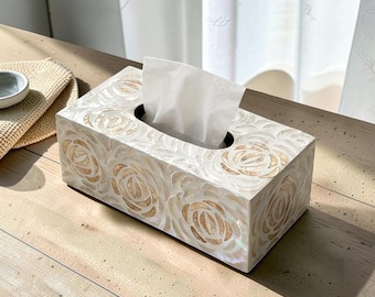 Copri scatola per fazzoletti, Copri fazzoletti, Copri scatola per fazzoletti quadrati, Copri fazzoletti, Decorazione per la casa con intarsio a rosa, Scatola per fazzoletti cubica, Porta fazzoletti