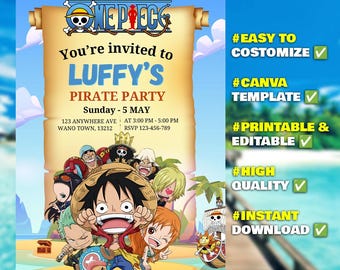 One Piece Invitation, Nakama Party Invite, Editable Canva Template (Digital Download)