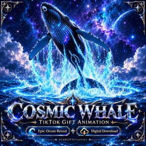 Cosmic Whale TikTok LIVE Gift Animation | Glowing Galaxy Humpback & Ocean Splash | Fantasy Stream Overlay | Digital Download