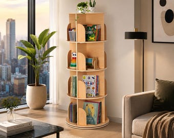 360 Degree Rotating Bookshelf Tower, Modern Book Organizer, Small Space Storage For Kids adults
