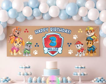 Puppy Birthday Banner | Watercolor Pawty Decor | Editable Canva Template (Instant Download)