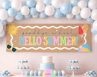 Goodbye School Hello Summer Banner | Editable Canva Classroom Decor (Digital Download)