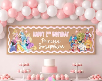 Princess & Prince Birthday Banner Template | Editable Canva Design | 2x6 ft (Digital Download)