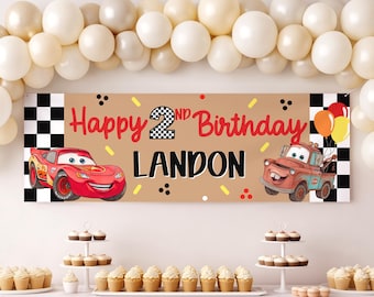 Pancarta de cumpleaños de Rayo McQueen de Cars / Decoración para fiesta de Dos Rápidos (Descarga digital)