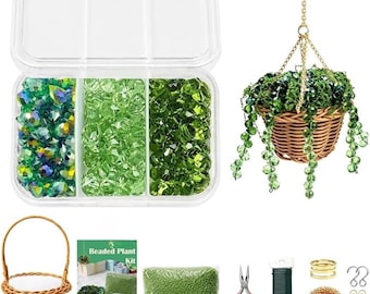 Perlen Pflanzen Set mit Glasperlen & Rattan Korb | DIY hängende Suncatcher Pflanze