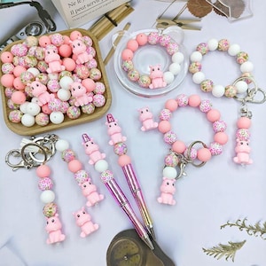 Hippo Silicone Beads 15mm | Focal Beads for Keychains and Pens | DIY Jewelry Making and Craft Supplies