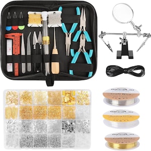 Kit completo para fabricação de joias para adultos | Ferramentas, arames, acessórios, correntes, alicate e bolsa para armazenamento Blue