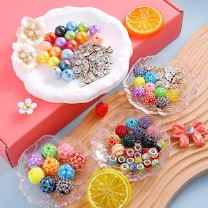 Rhinestone Bubblegum Beads | 190 Piece Bead Set for Pens | Sparkly Beads for Keychains and DIY Jewelry Crafts