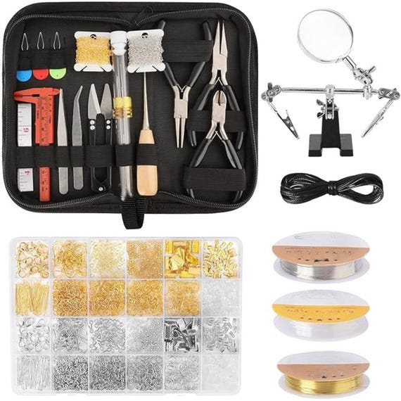 Complete Jewelry Making Kit for Adults | Tools Wires Findings Chains with Pliers & Storage Bag