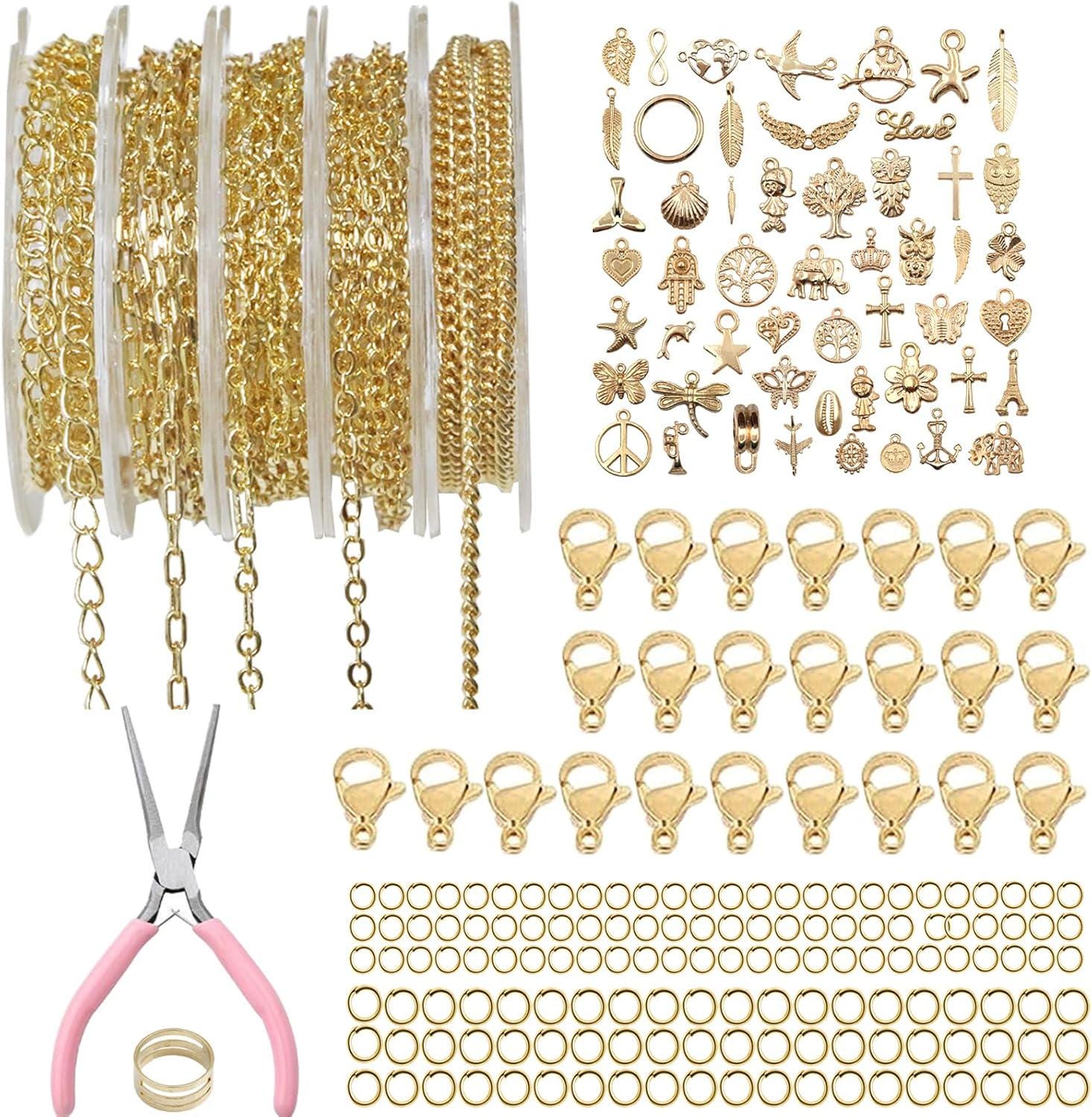 14K Gold Jewelry Chain Kit 5 Rolls Necklace Bracelet Making Supplies with Findings