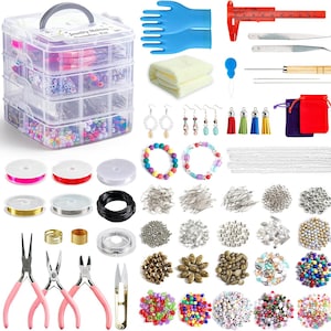 1960stk Schmuckherstellungs-Kit mit Perlen, Draht & Zubehör | DIY Armband-Halsketten-Ohrring-Set