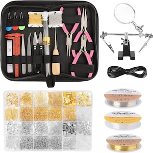 Kit completo para fabricação de joias para adultos | Ferramentas, arames, acessórios, correntes, alicate e bolsa para armazenamento Pink