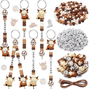 Highland Cow Keychain Making Kit | 564 Piece DIY Bead Kit | Personalized Name Keychain Craft Supplies