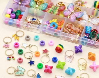 138PCS Gold Butterfly Braid Hair Jewelry | Colorful Beads Charms Pendants for Braids Coils Locs