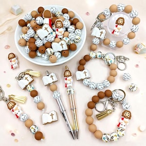 Jesus Silicone Beads Set | Cross Focal Beads for Keychains and Pens | DIY Religious Jewelry Making Supplies