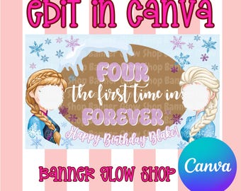 Ice Princess Birthday Banner, Editable Winter Backdrop (Digital Download)