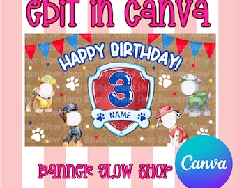 Puppy Rescue Birthday Banner Template | Editable Canva Party Sign | Printable Kids Banner