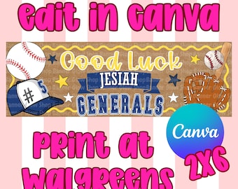 Editable Baseball Birthday Banner, Team Sign, Party Decor (2x6 ft)