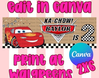 Cars Lightning McQueen Birthday Banner | Two Fast Party Decor (Digital Download)