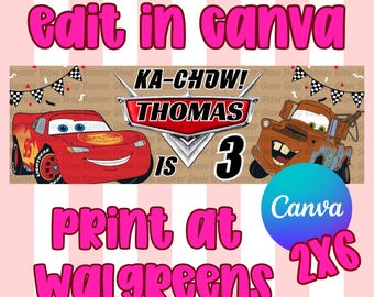 Race Car 3rd Birthday Banner Template | Three Fast Birthday Party Decor | Instant Download