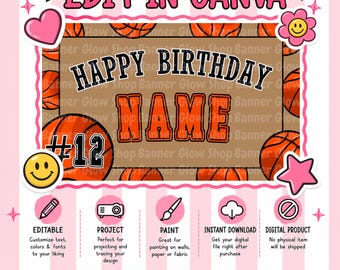 Basketball Themed Birthday Banner | Canva Template | Digital Download