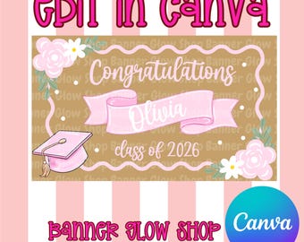 Graduation Flower Banner Mockup Template | Editable Canva Design (Digital Download)