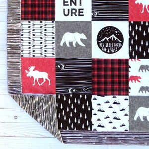 Personalized Baby Blanket Faux Patchwork Quilt Moose Baby Blanket Bear Baby Blanket Baby Blanket Boy Minky Baby blanket image 4