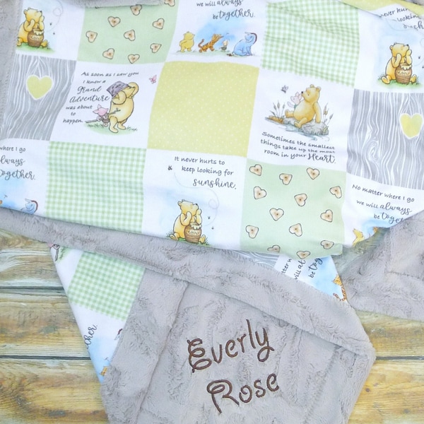 Winnie-The-Pooh Blanket, Gender Neutral Blanket, Crib Blanket, Personalized Minky Blanket, Name Blanket