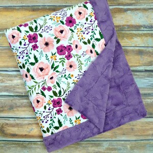 Personalized Baby Girl Blanket - Gift for New Baby - Floral Baby Blanket with Name - Girl Minky Baby Blanket - Girl Baby Shower Gift