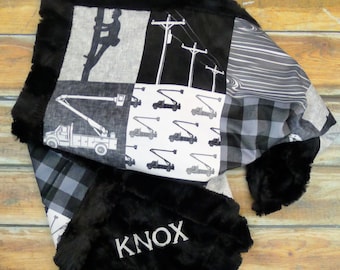 Lineman Minky Decke - Monochrome Baby Decke - Lineman Geschenk - Schwarz und Weiße Decke - Baby Decke - Neugeborenen Baby Geschenk