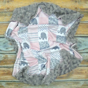 Elephant Baby Blanket - Personalized Minky Baby Blanket - Baby Blanket Girl - Faux Quilt - Elephant Blanket - Customized Minky Blanket
