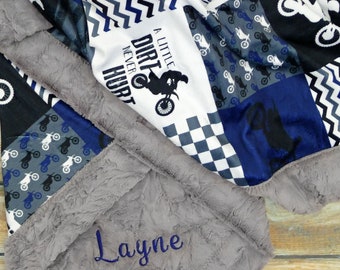 Motocross Minky Blanket - Personalized Minky - Faux Quilt - Motorcycle Blanket - Dirt Bike Blanket - Motocross Baby Blanket - Motocross Baby