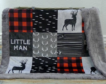 Little Man Minky Blanket - Faux Quilt Crib Blanket - Lumberjack Baby Blanket - Baby Blanket - Personalized Baby Boy Blanket