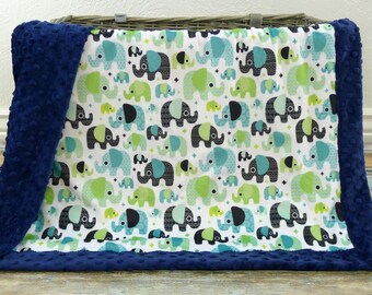 Manta de bebé Minky - Manta de bebé con elefante - Manta de bebé personalizada - Manta de elefante - Guardería de elefante - Bebé niño - Manta con nombre