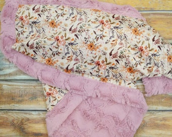 Minky Baby Blanket, Personalized Baby Blanket Girl, Boho Floral Blanket, Baby Shower Gift, Newborn Gift, Personalized Baby Blanket