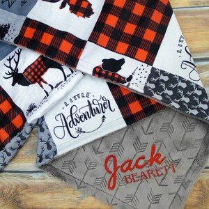 Personalized Baby Boy Blanket - Boy Baby Blanket- Adventure Minky Blanket - Mountain Baby Blanket- Name Baby Blanket - Embroidered Blanket