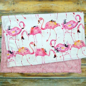 Flamingo Baby Blanket - Personalized Pink Flamingo Minky Blanket - Flamingo Blanket with Embroidery