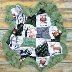 Woodland Nursery Baby Blanket - Faux Quilt - Minky Baby Blanket - Desinger Minky Baby Blanket - Baby Blanket Boy - Baby Blankets - Baby Gift